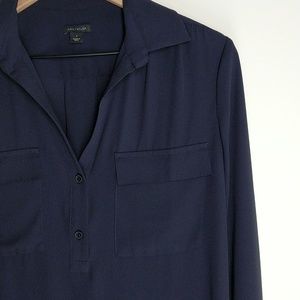 Ann Taylor navy camp shirt, pocket blouse EUC